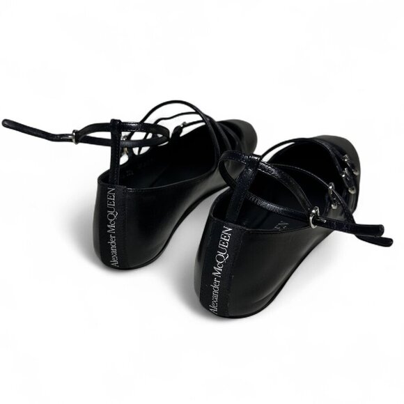 Alexander McQueen Strappy MaryJane Black Leather Caged Ballet Flat sz EU 36.5 - Picture 5 of 15